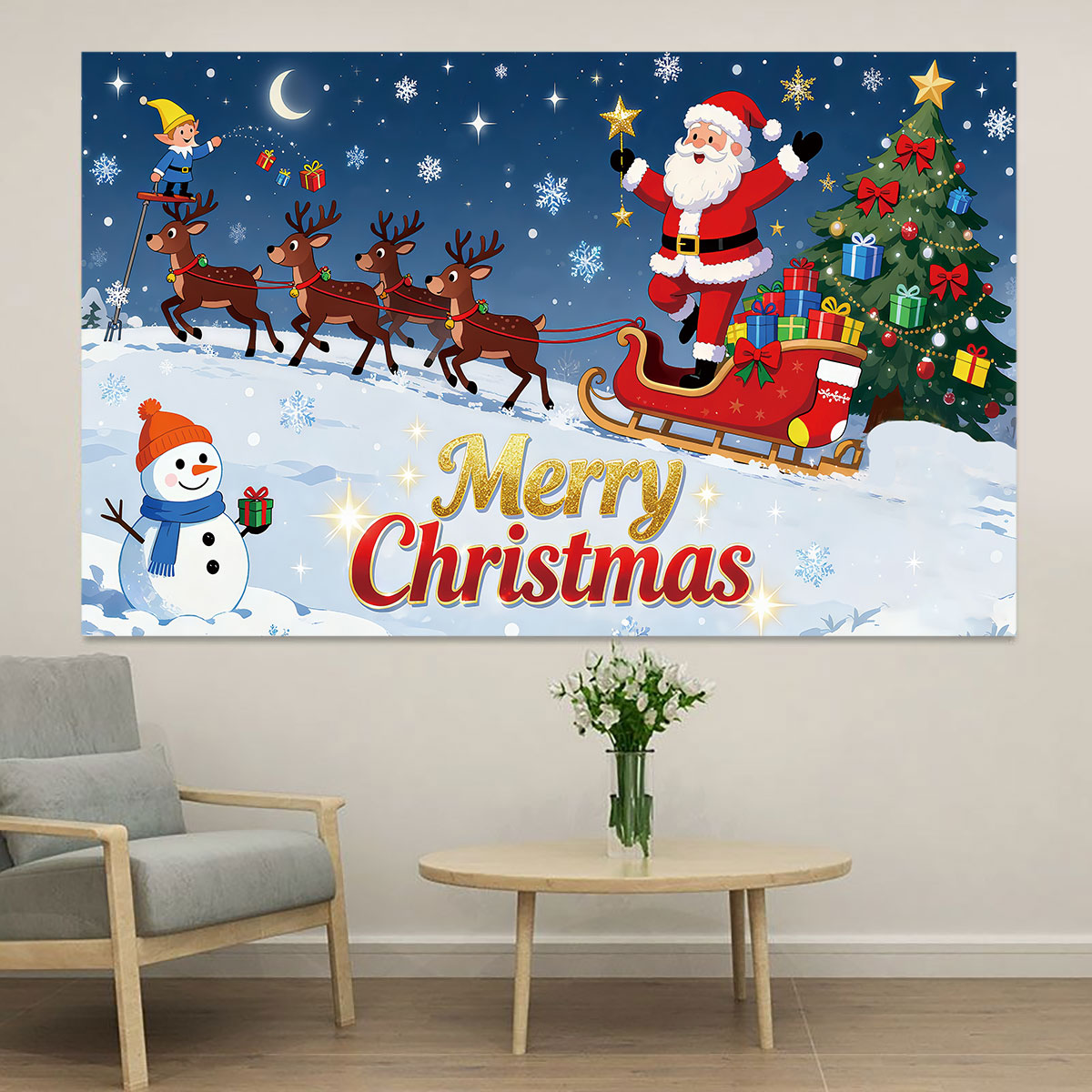 Snowflake Window Decal - 1pc Christmas Elf Santa Sleigh Wall