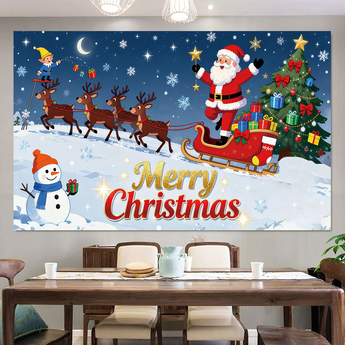 1pc Christmas Elf Santa Sleigh - Snowflake Window Decal 评论和价格