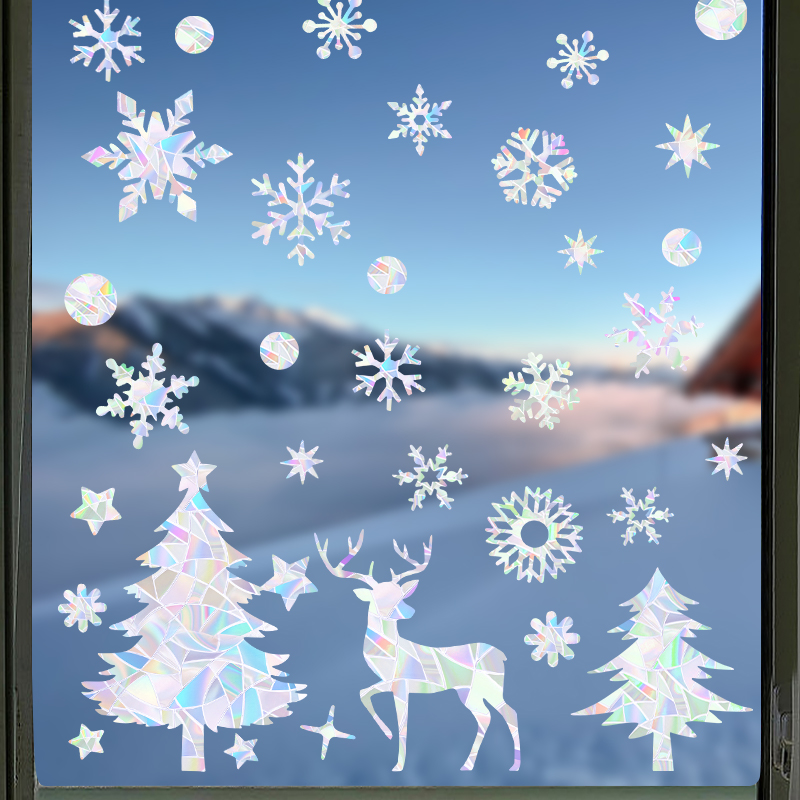 1set Christmas Snowflake Elk W - Snowflake Window Decal 评论和价格
