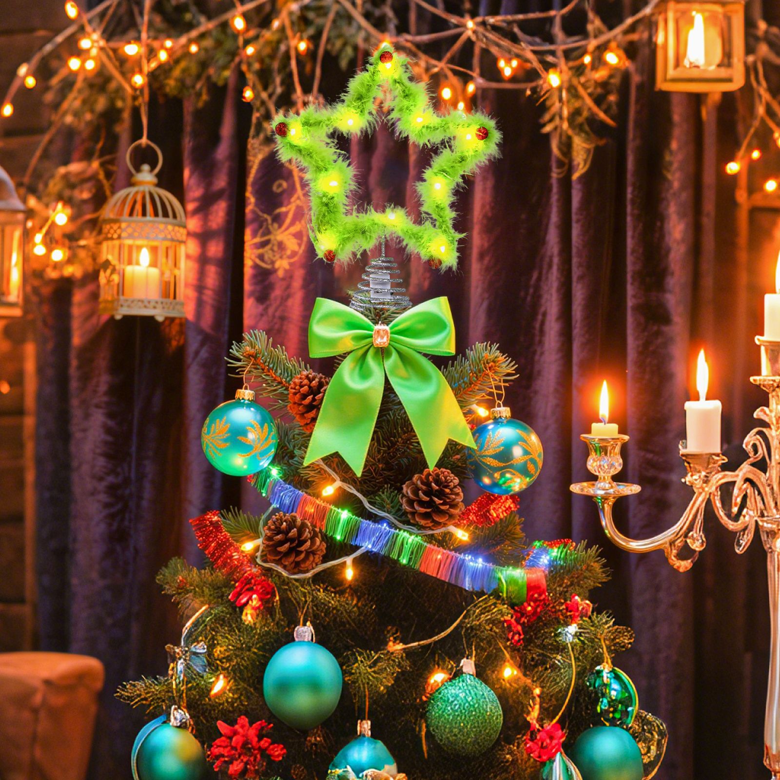 Christmas Fuzzy Grinch Star Tr - Star Tree Topper 评论和价格